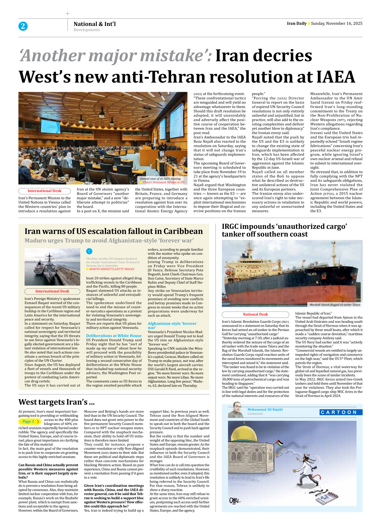 Iran Daily - Number Seven Thousand Nine Hundred and Seventy Nine - 16 November 2025 - Page 2