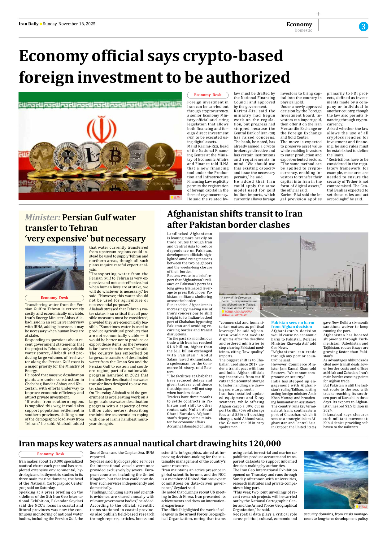 Iran Daily - Number Seven Thousand Nine Hundred and Seventy Nine - 16 November 2025 - Page 3