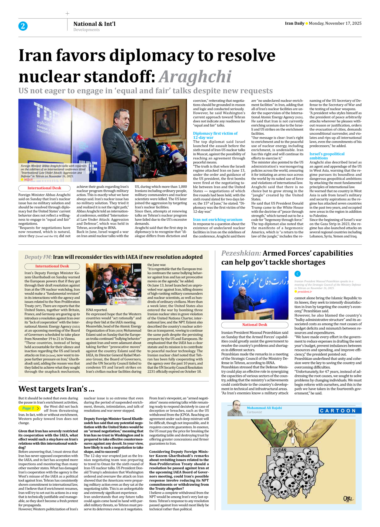 Iran Daily - Number Seven Thousand Nine Hundred and Eighty - 17 November 2025 - Page 2