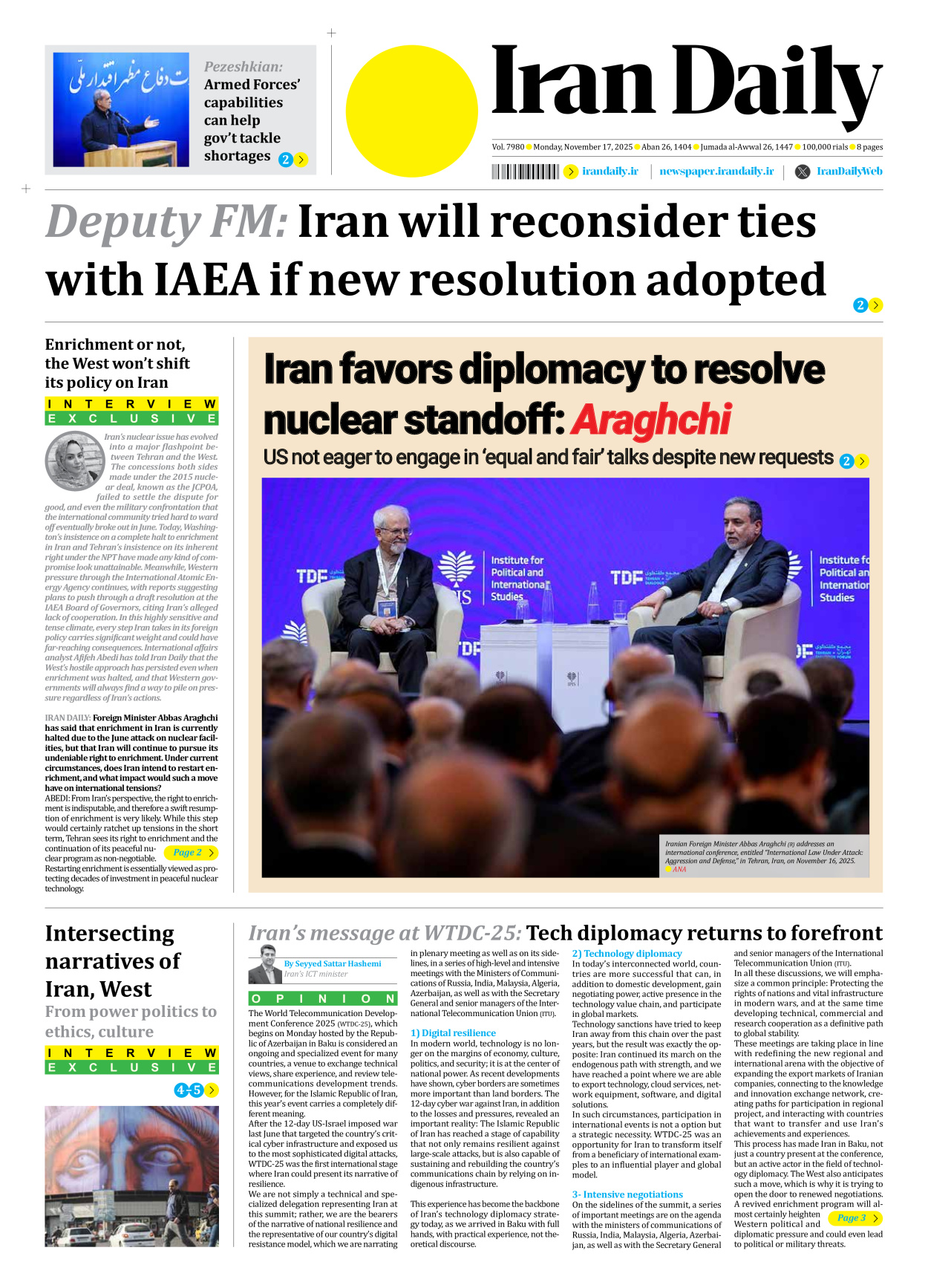 Iran Daily - Number Seven Thousand Nine Hundred and Eighty - 17 November 2025