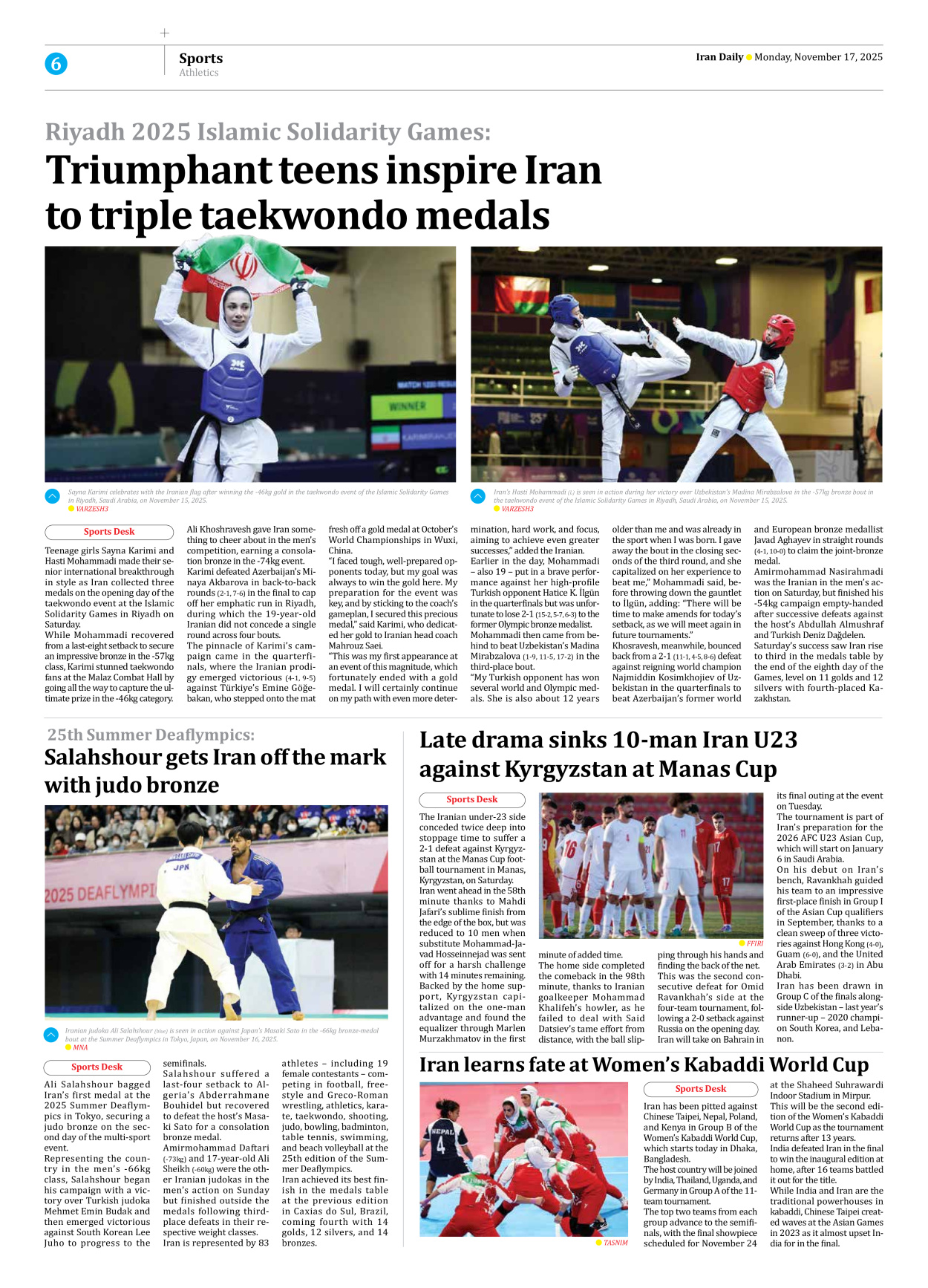 Iran Daily - Number Seven Thousand Nine Hundred and Eighty - 17 November 2025 - Page 6