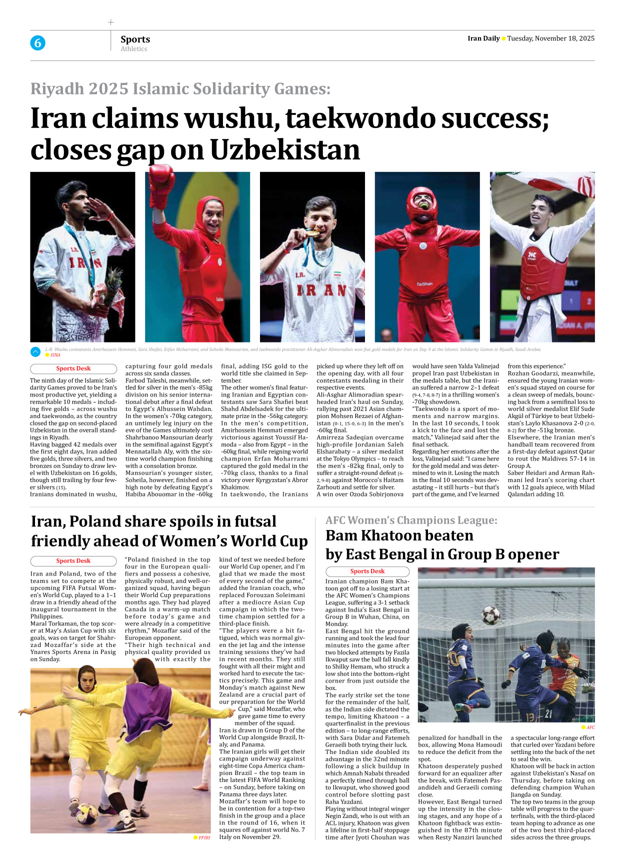 Iran Daily - Number Seven Thousand Nine Hundred and Eighty One - 18 November 2025 - Page 6