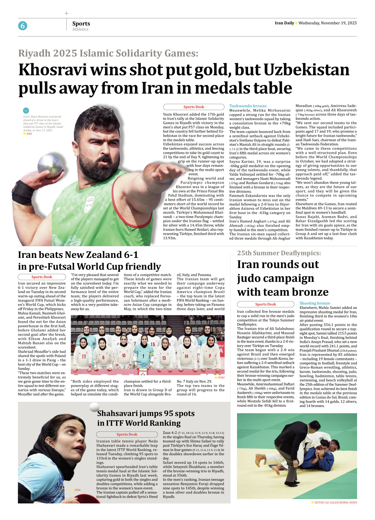 Iran Daily - Number Seven Thousand Nine Hundred and Eighty Two - 19 November 2025 - Page 6