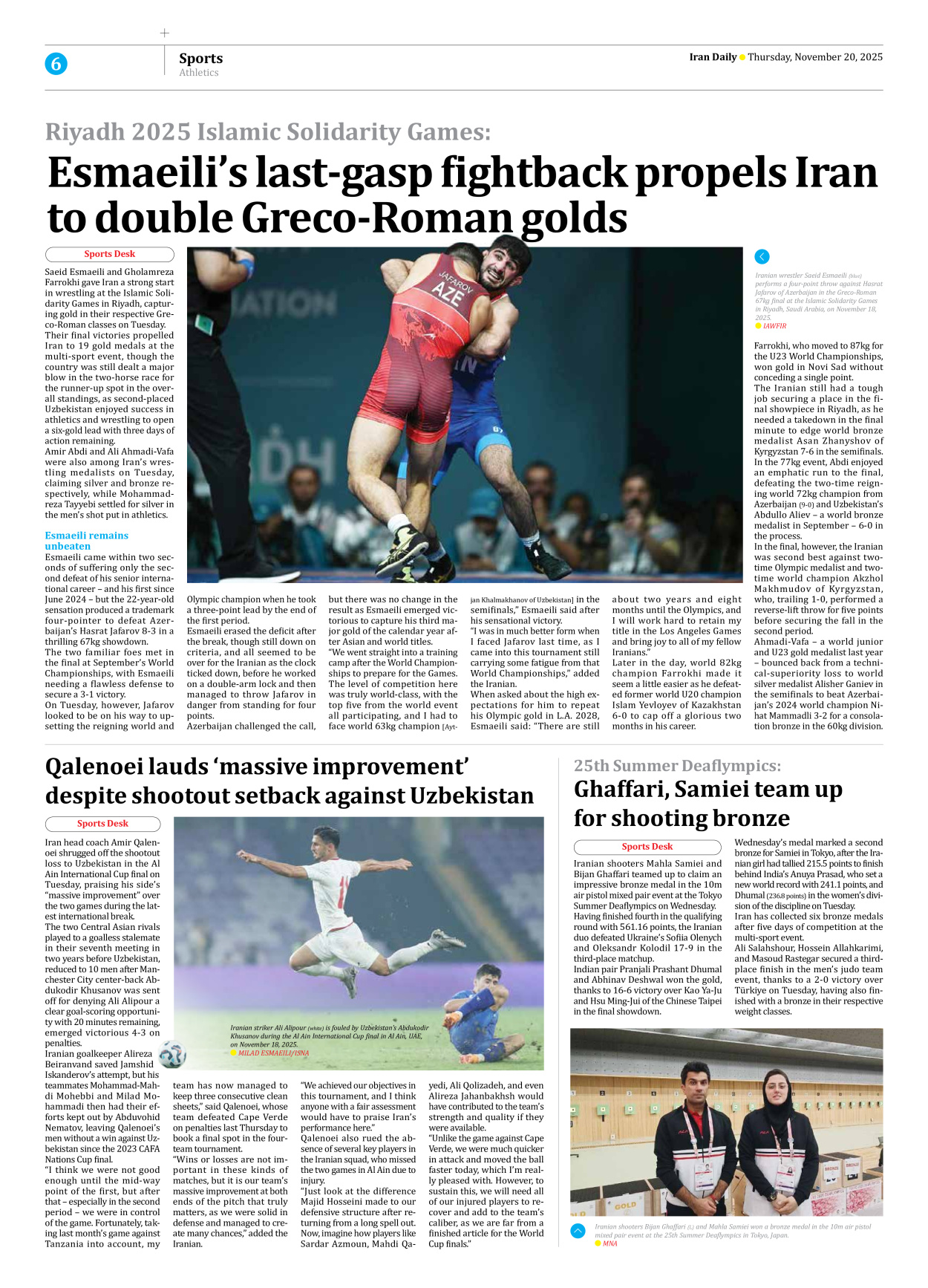 Iran Daily - Number Seven Thousand Nine Hundred and Eighty Three - 20 November 2025 - Page 6