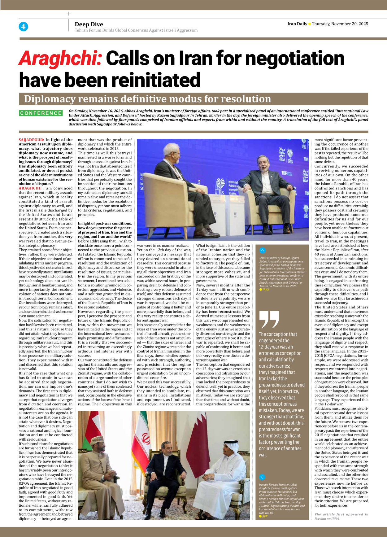 Iran Daily - Number Seven Thousand Nine Hundred and Eighty Three - 20 November 2025 - Page 4