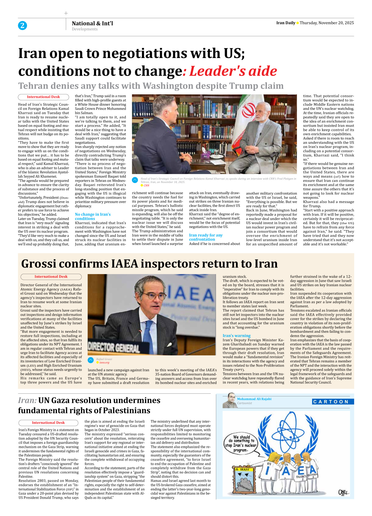 Iran Daily - Number Seven Thousand Nine Hundred and Eighty Three - 20 November 2025 - Page 2