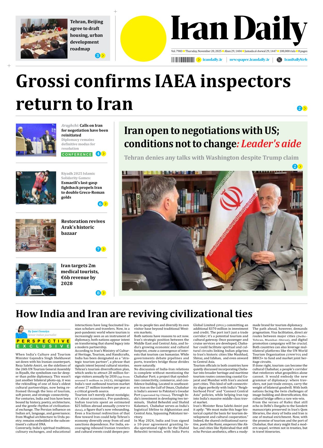 Iran Daily - Number Seven Thousand Nine Hundred and Eighty Three - 20 November 2025
