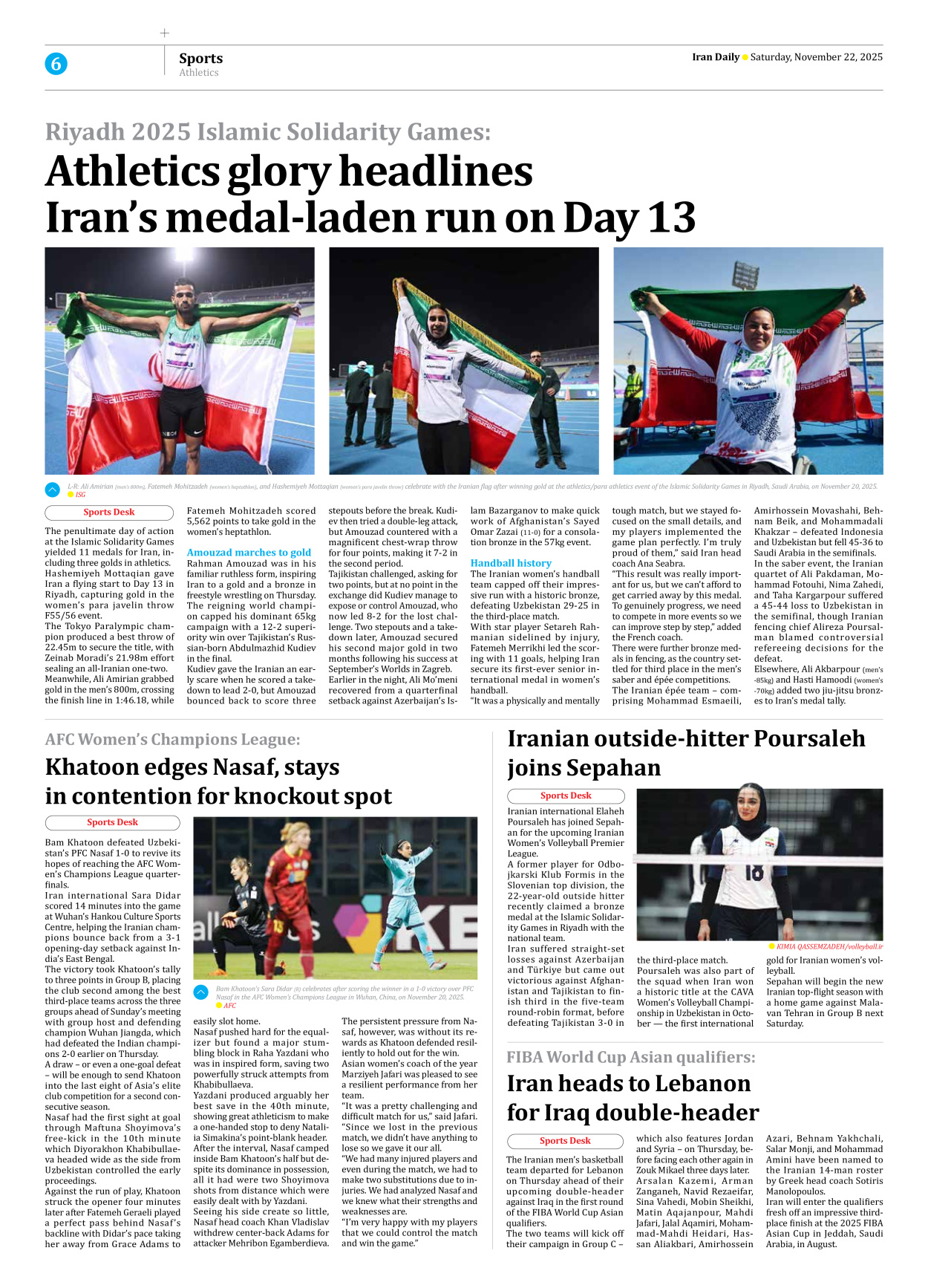 Iran Daily - Number Seven Thousand Nine Hundred and Eighty Four - 22 November 2025 - Page 6