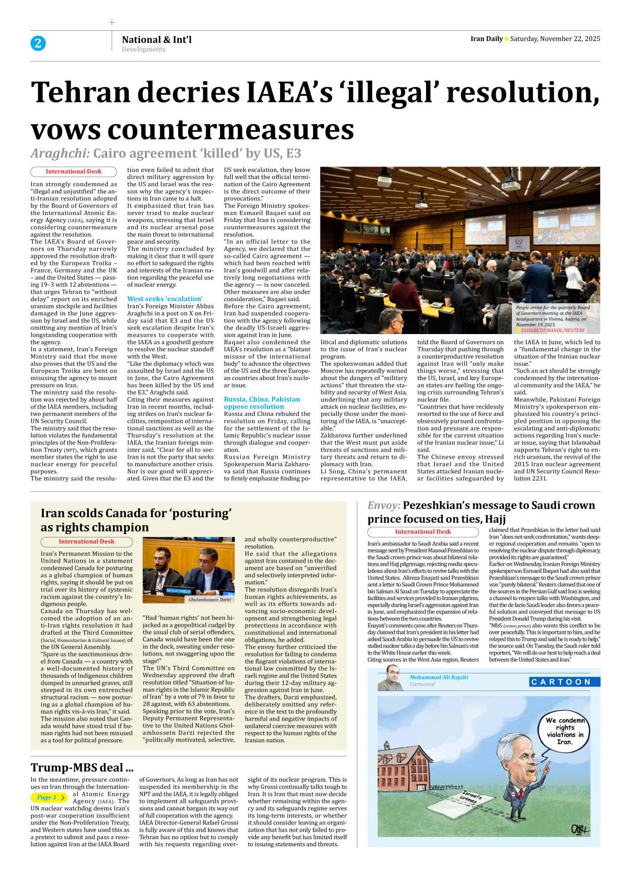 Iran Daily - Number Seven Thousand Nine Hundred and Eighty Four - 22 November 2025 - Page 2