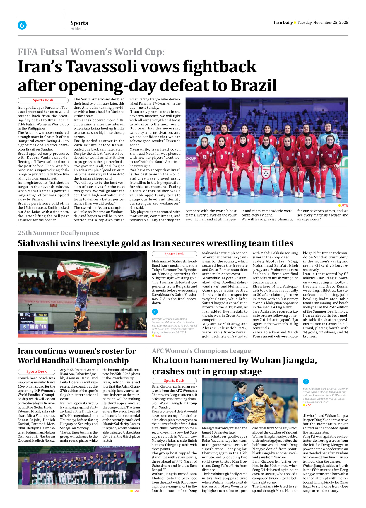 Iran Daily - Number Seven Thousand Nine Hundred and Eighty Six - 25 November 2025 - Page 6