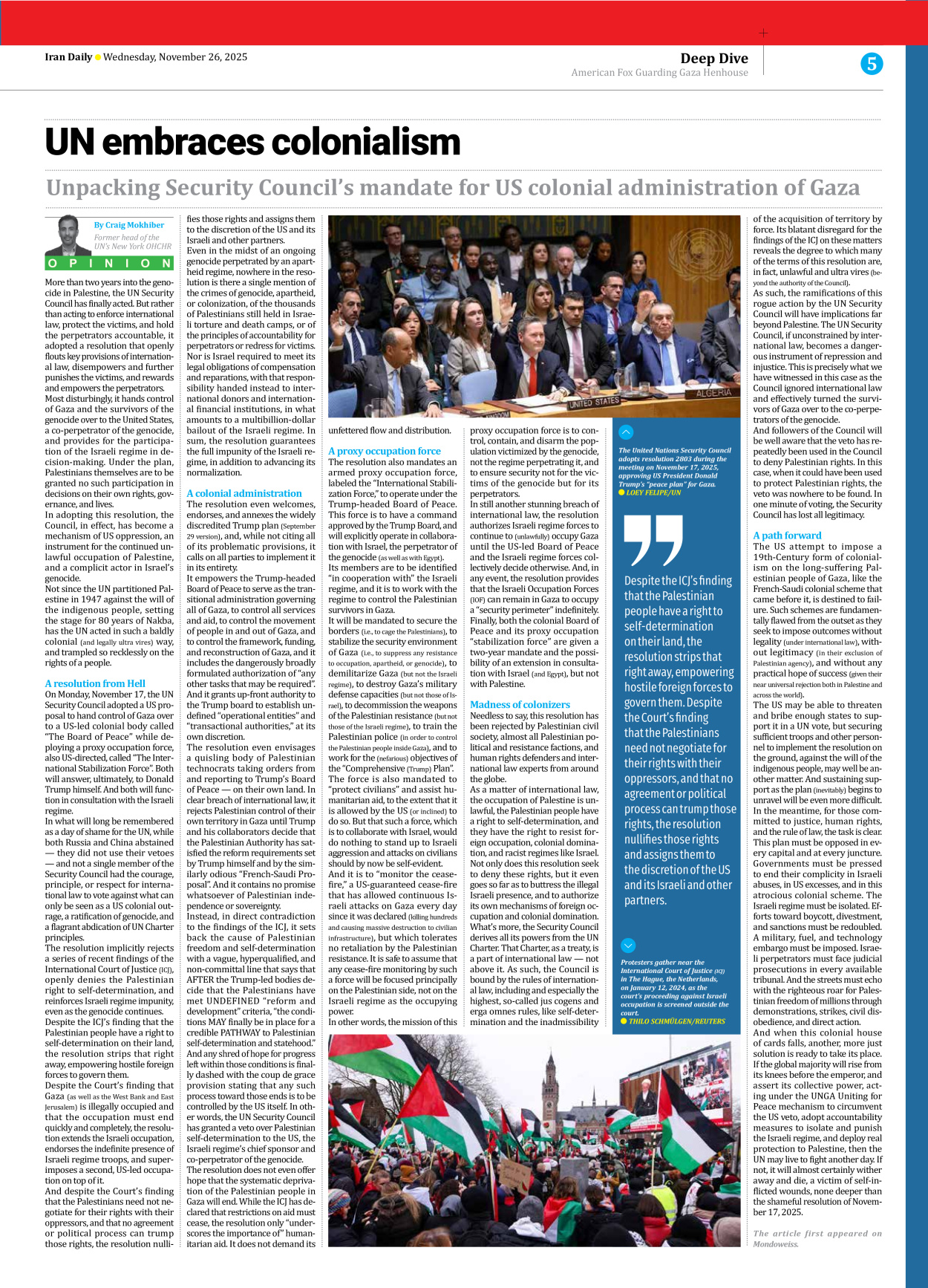 Iran Daily - Number Seven Thousand Nine Hundred and Eighty Seven - 26 November 2025 - Page 5