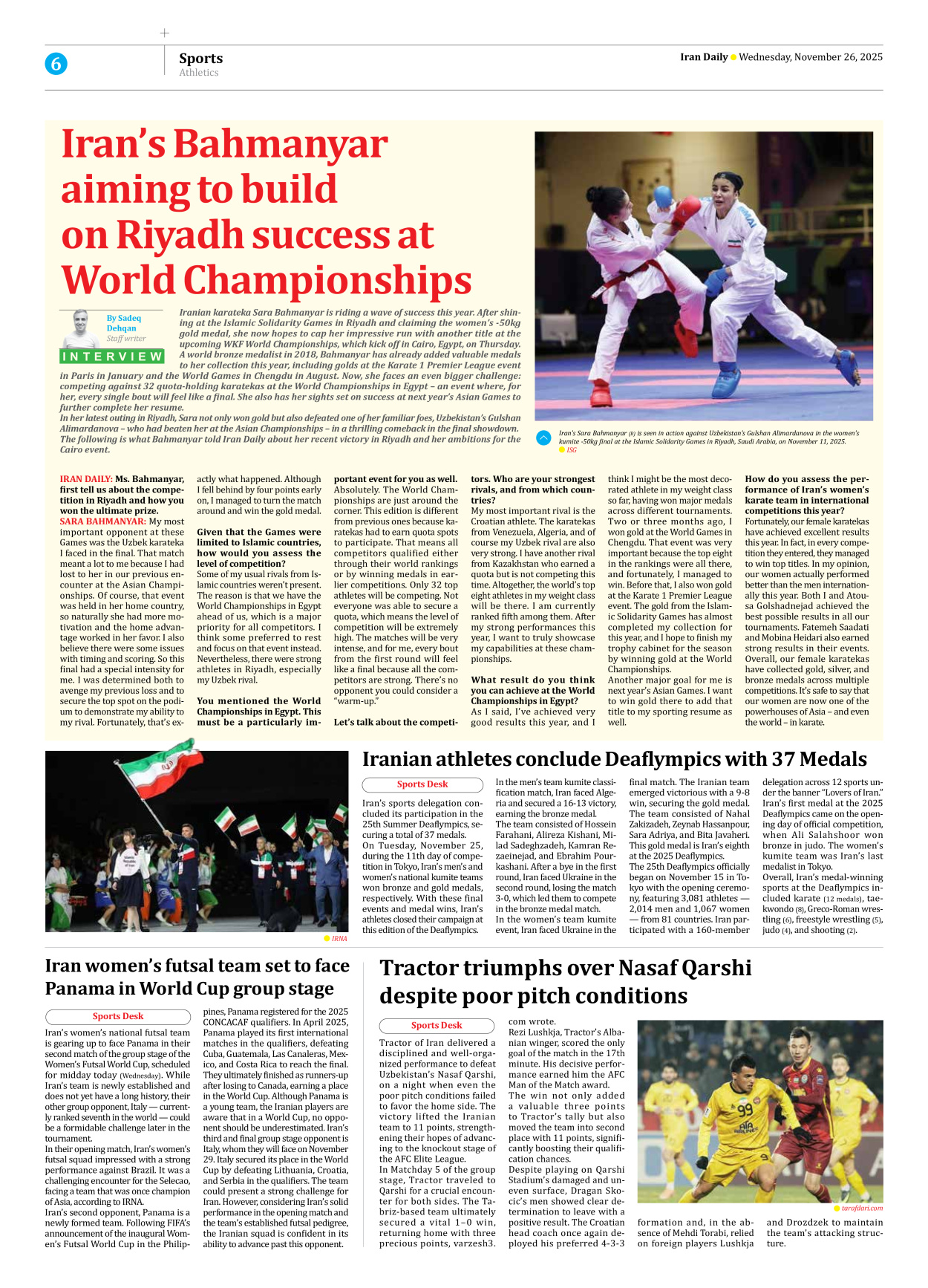 Iran Daily - Number Seven Thousand Nine Hundred and Eighty Seven - 26 November 2025 - Page 6