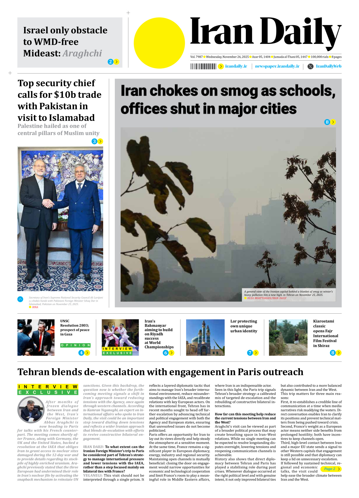Iran Daily - Number Seven Thousand Nine Hundred and Eighty Seven - 26 November 2025