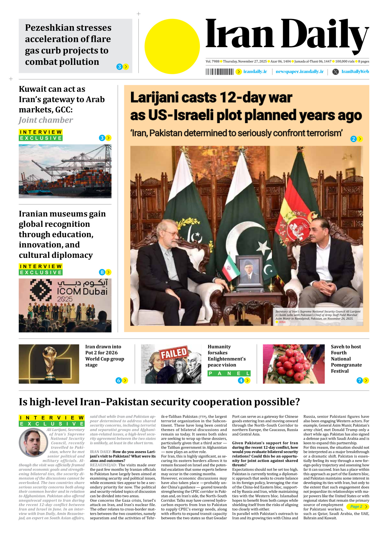 Iran Daily - Number Seven Thousand Nine Hundred and Eighty Eight - 27 November 2025