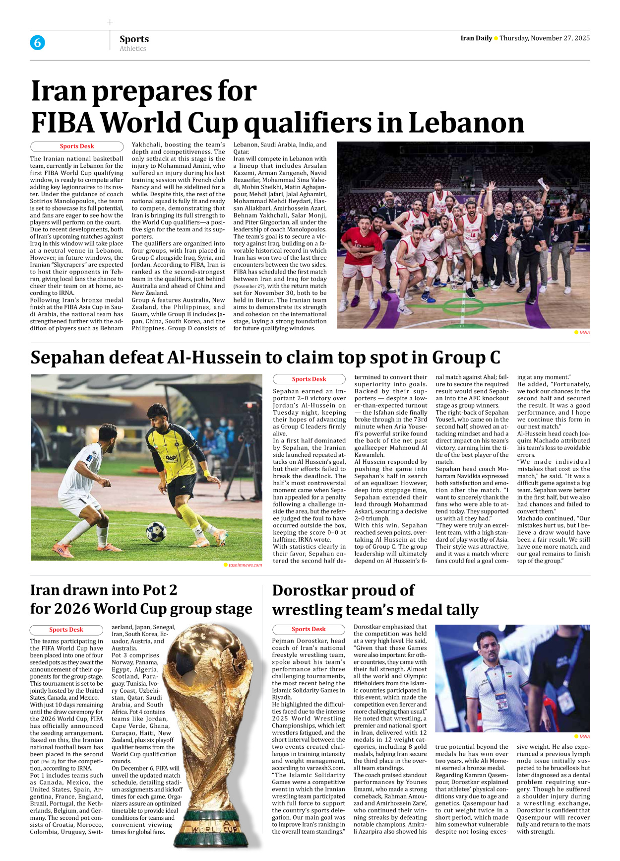 Iran Daily - Number Seven Thousand Nine Hundred and Eighty Eight - 27 November 2025 - Page 6