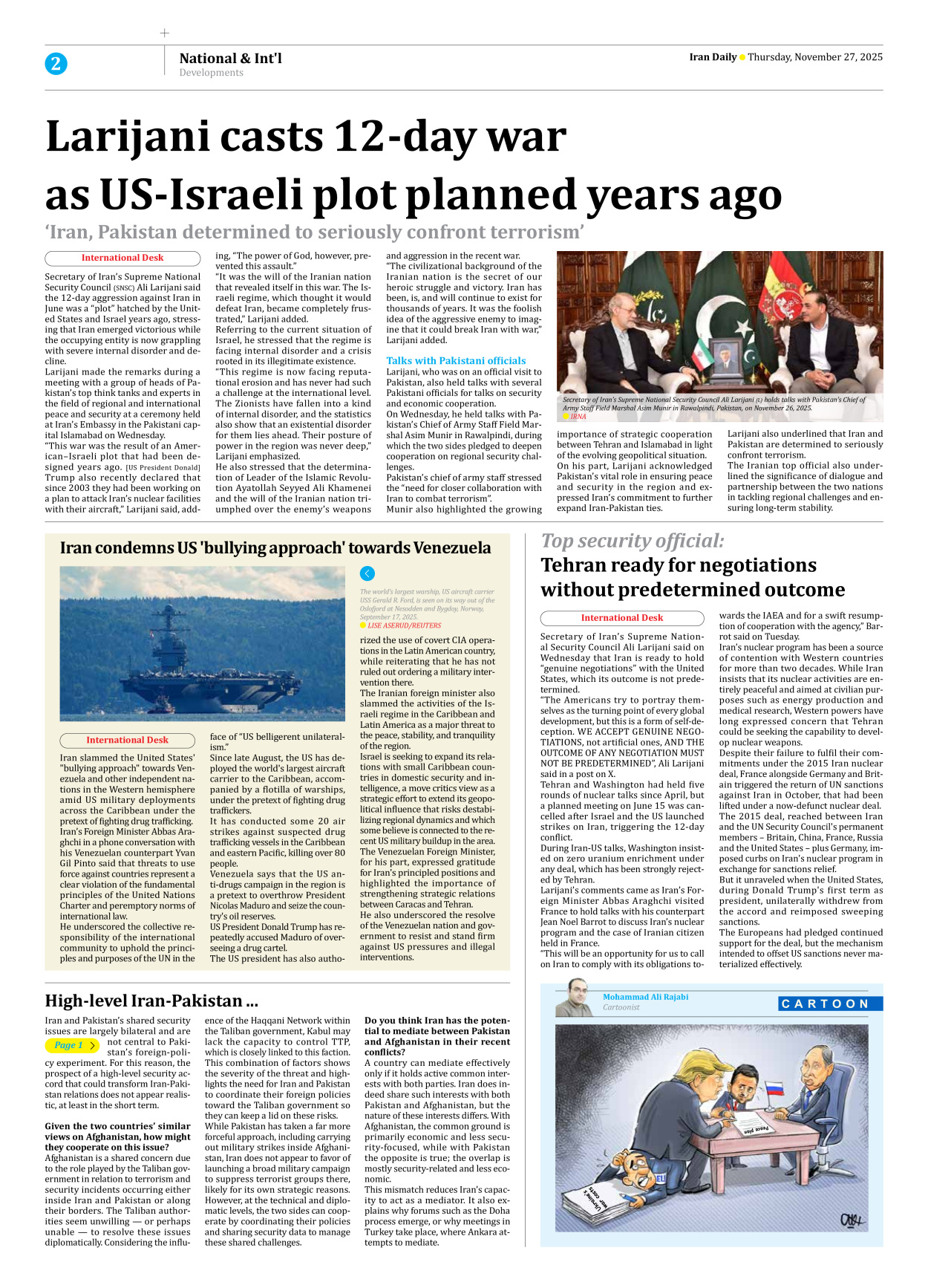 Iran Daily - Number Seven Thousand Nine Hundred and Eighty Eight - 27 November 2025 - Page 2
