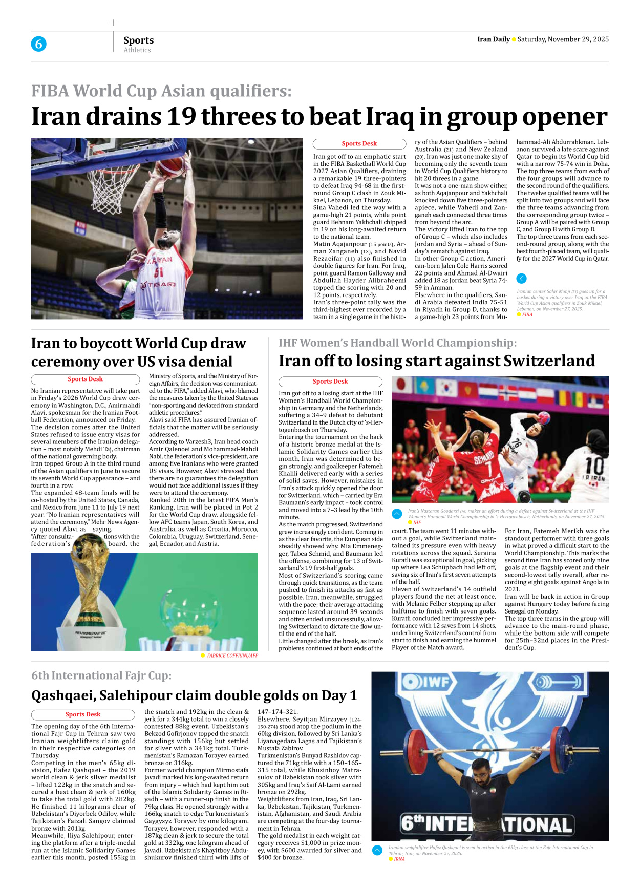 Iran Daily - Number Seven Thousand Nine Hundred and Eighty Nine - 29 November 2025 - Page 6