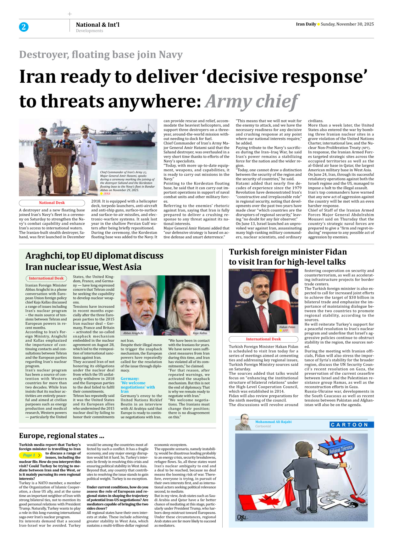 Iran Daily - Number Seven Thousand Nine Hundred and Ninety - 30 November 2025 - Page 2