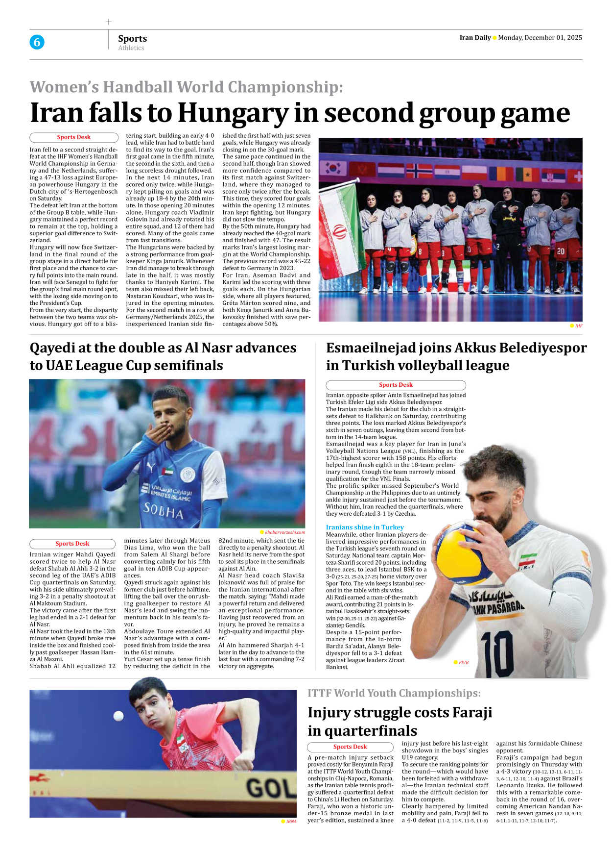 Iran Daily - Number Seven Thousand Nine Hundred and Ninety One - 01 December 2025 - Page 6