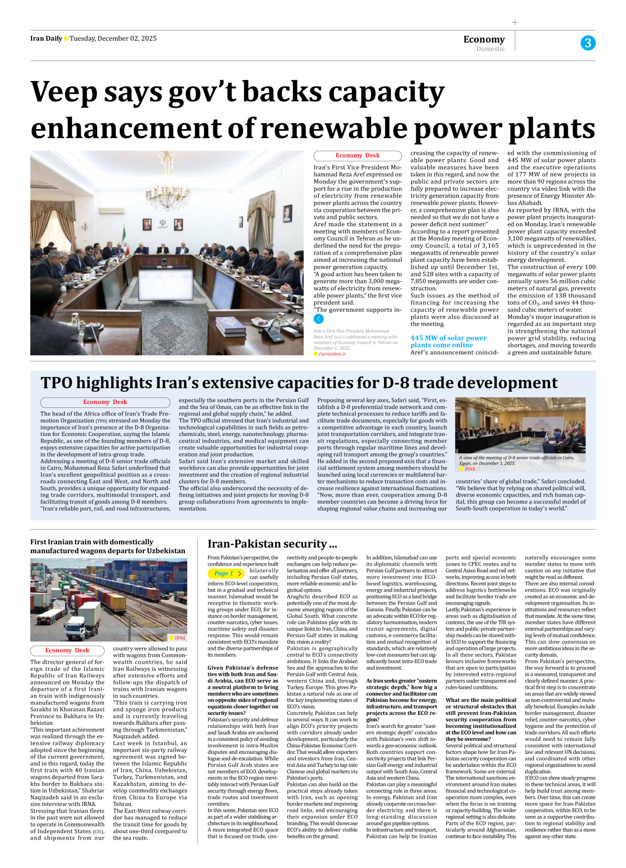 Iran Daily - Number Seven Thousand Nine Hundred and Ninety Two - 02 December 2025 - Page 3