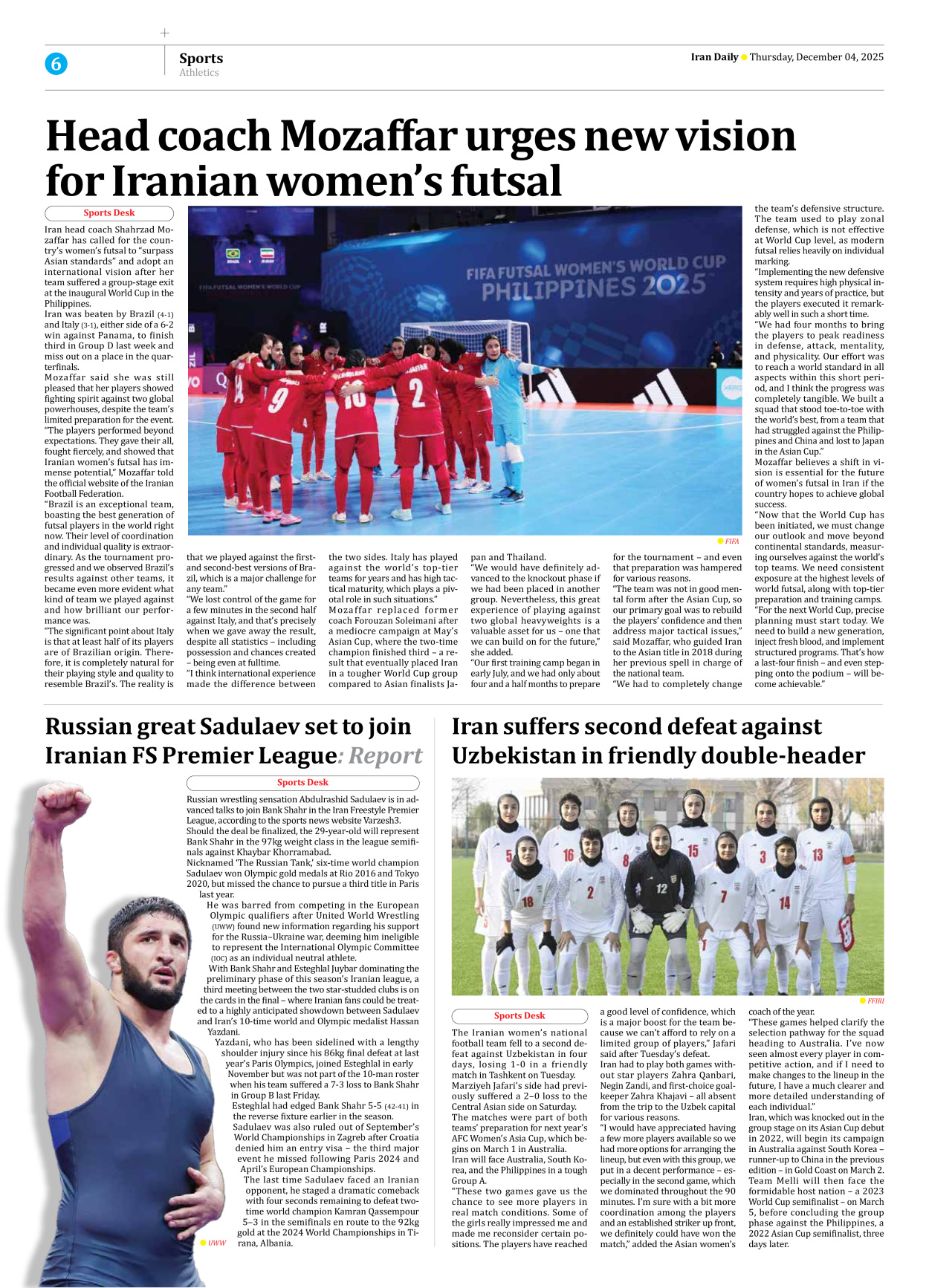 Iran Daily - Number Seven Thousand Nine Hundred and Ninety Four - 04 December 2025 - Page 6