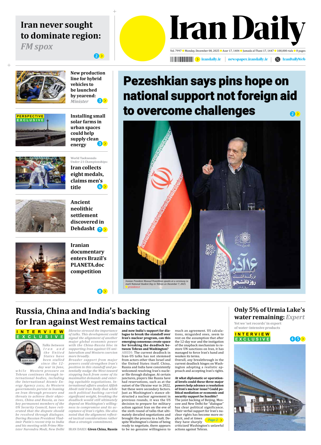Iran Daily - Number Seven Thousand Nine Hundred and Ninety Seven - 08 December 2025