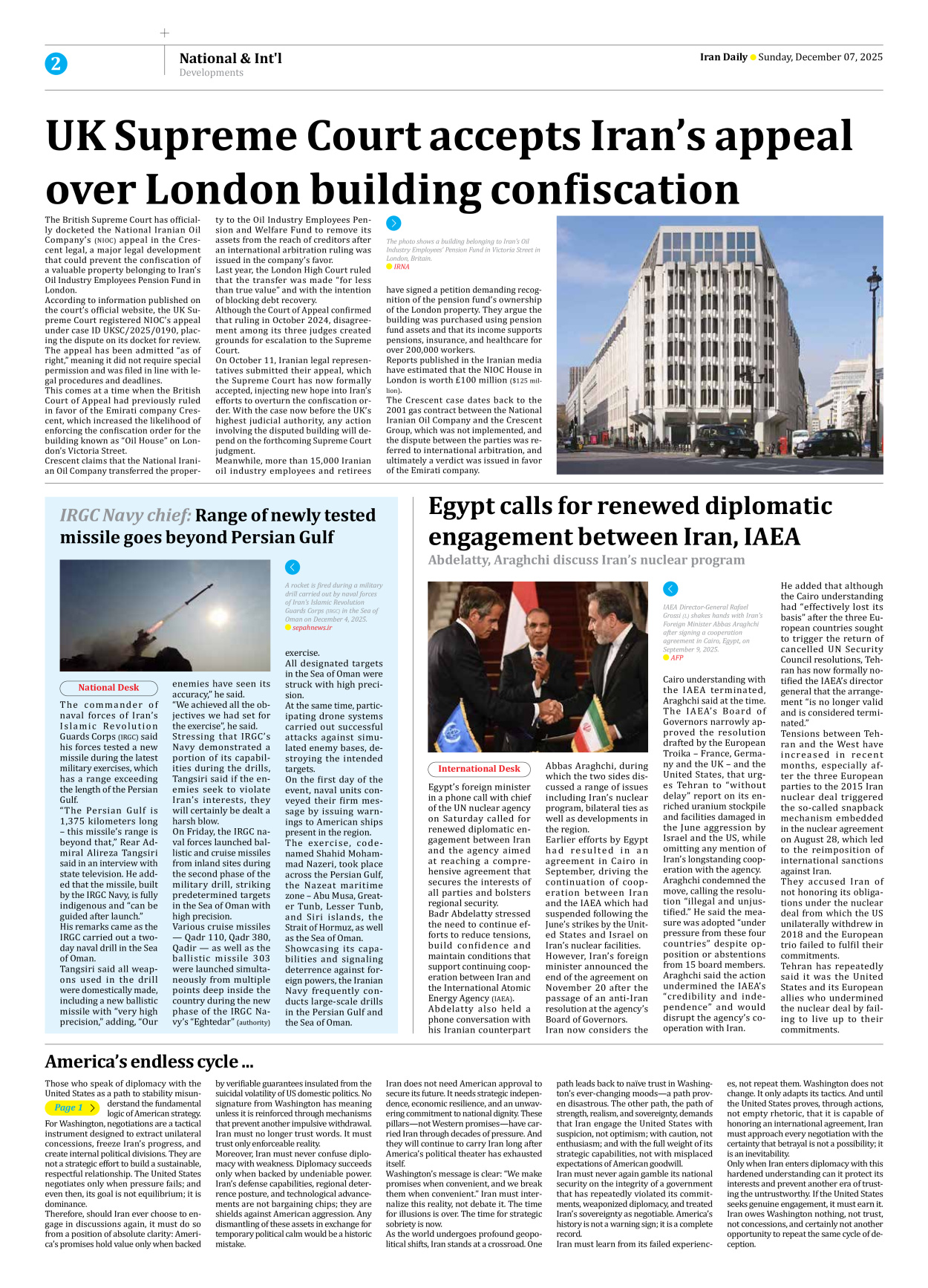 Iran Daily - Number Seven Thousand Nine Hundred and Ninety Six - 07 December 2025 - Page 2