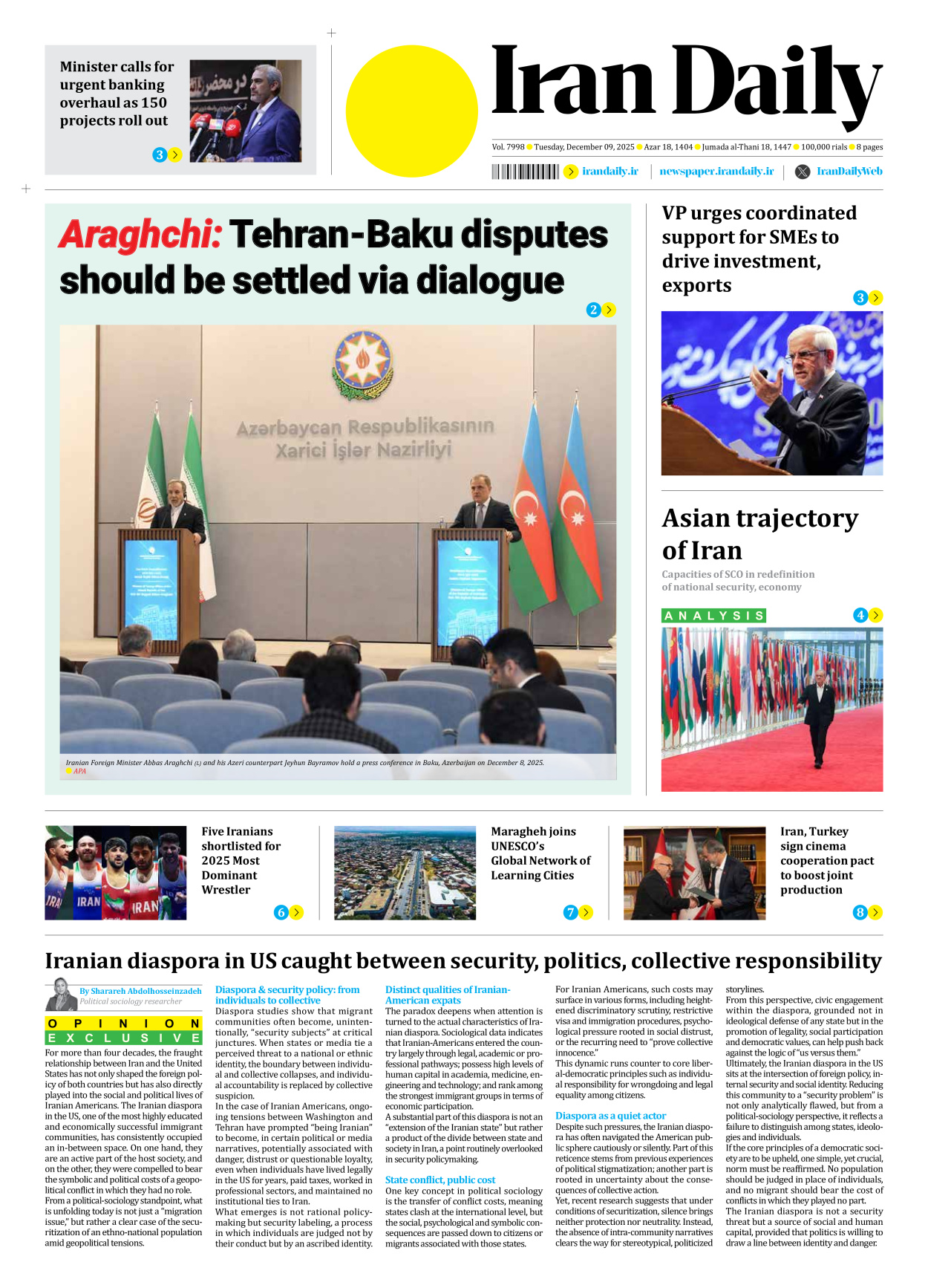 Iran Daily - Number Seven Thousand Nine Hundred and Ninety Eight - 09 December 2025
