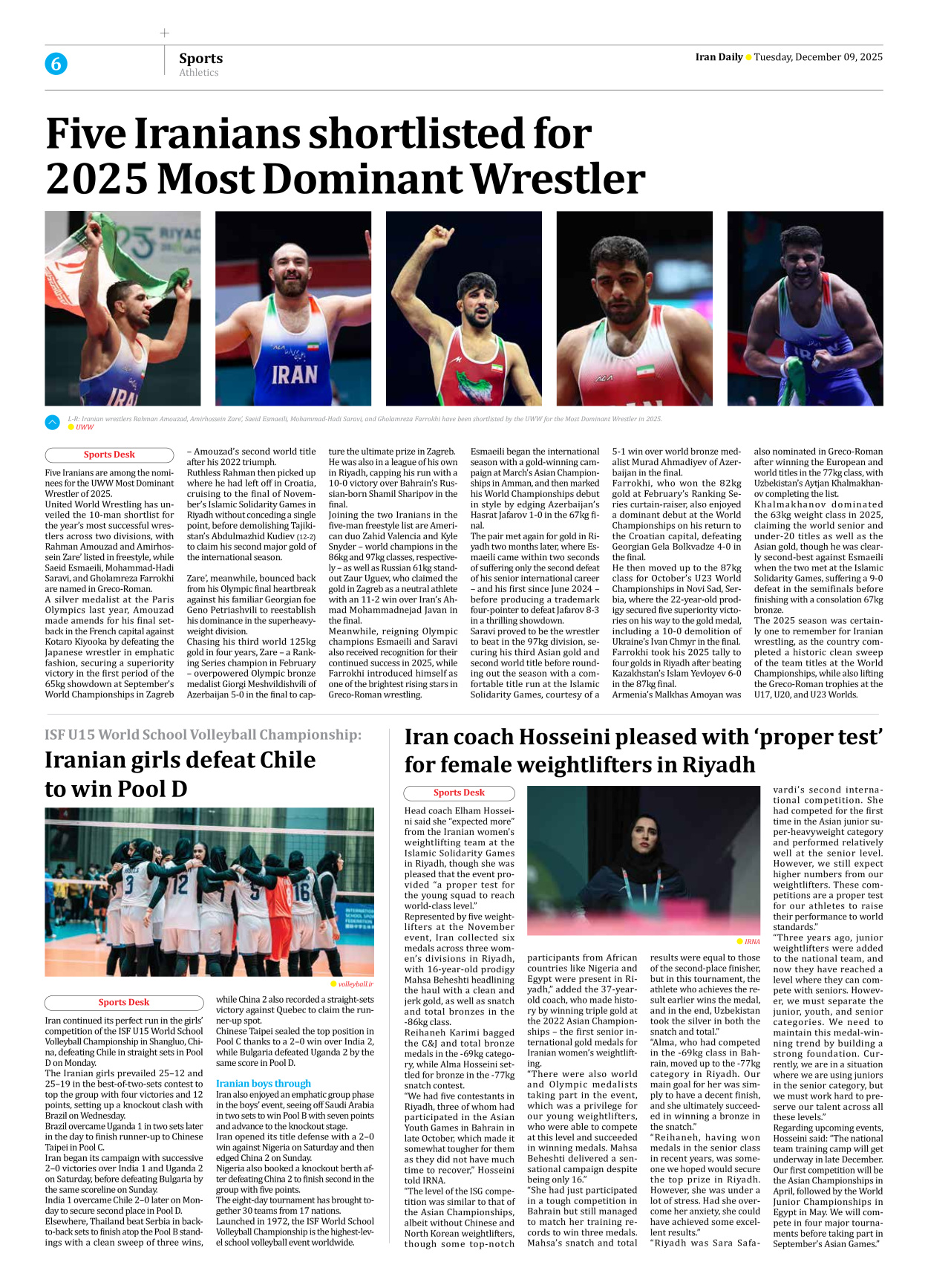 Iran Daily - Number Seven Thousand Nine Hundred and Ninety Eight - 09 December 2025 - Page 6