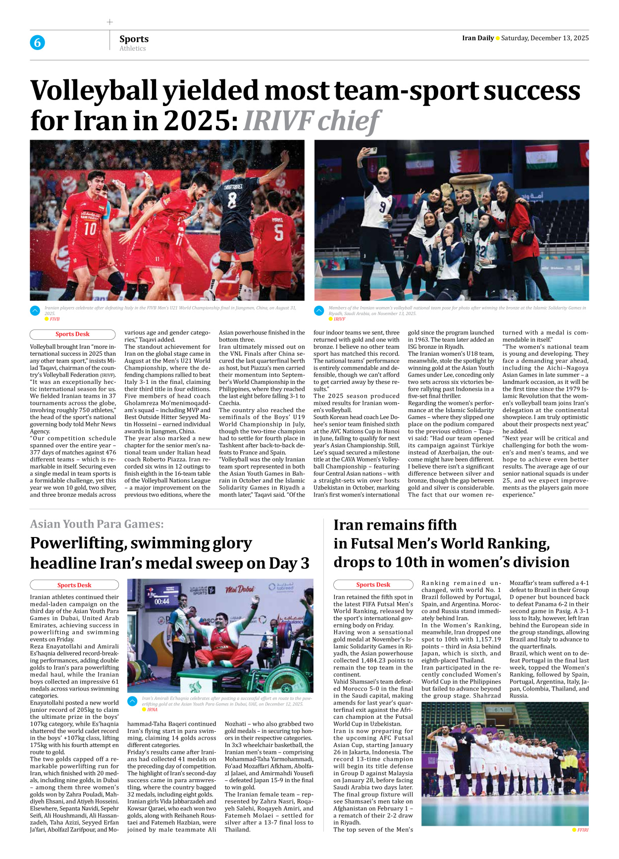 Iran Daily - Number Eight Thousand One - 13 December 2025 - Page 6