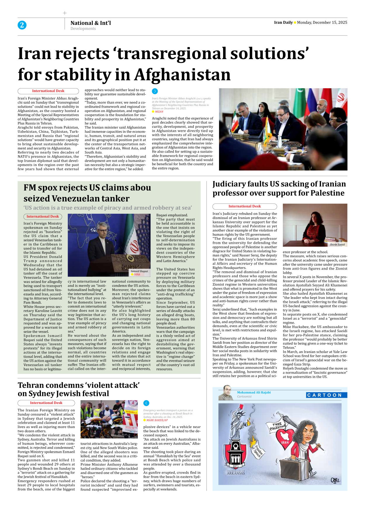 Iran Daily - Number Eight Thousand Three - 15 December 2025 - Page 2