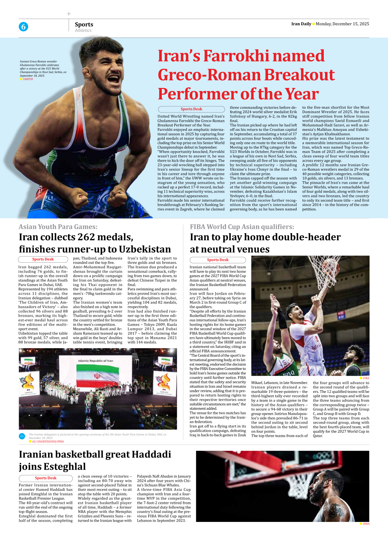 Iran Daily - Number Eight Thousand Three - 15 December 2025 - Page 6