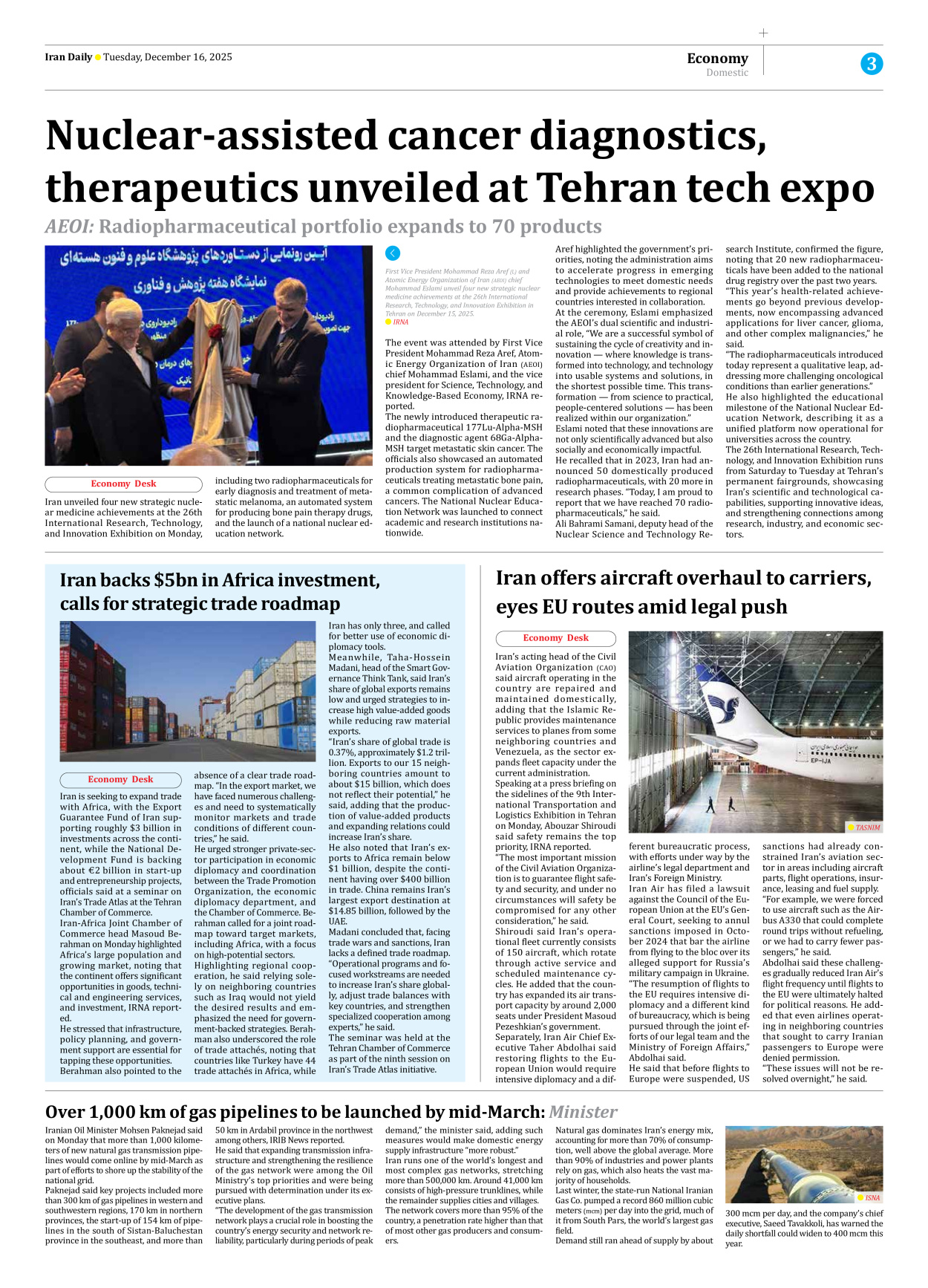 Iran Daily - Number Eight Thousand Four - 16 December 2025 - Page 3