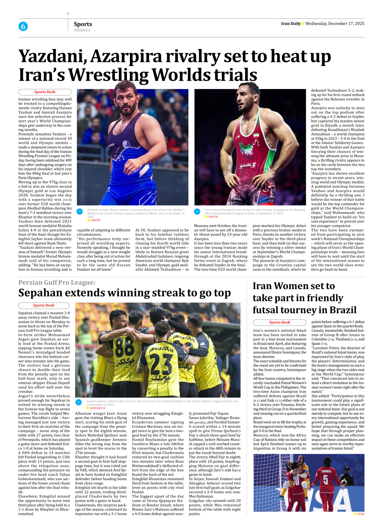 Iran Daily - Number Eight Thousand Five - 17 December 2025 - Page 6