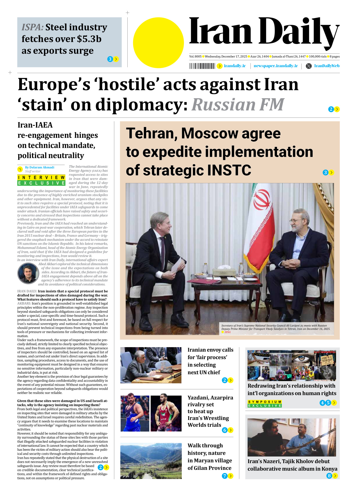 Iran Daily - Number Eight Thousand Five - 17 December 2025