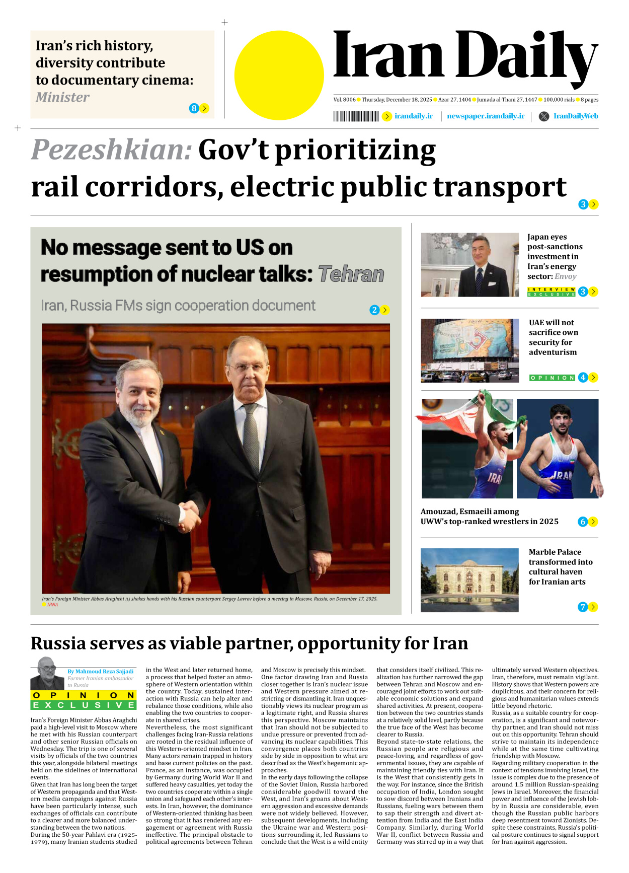 Iran Daily - Number Eight Thousand Six - 18 December 2025