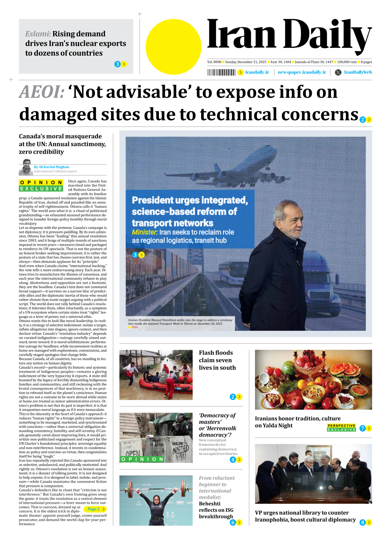 Iran Daily - Number Eight Thousand Eight - 21 December 2025