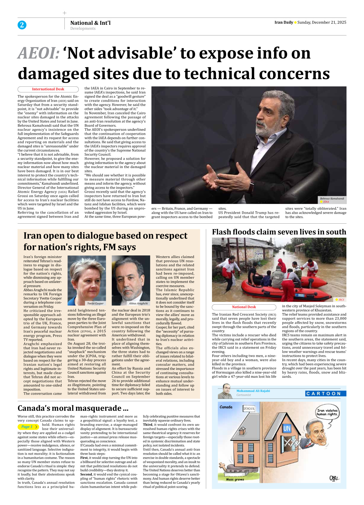 Iran Daily - Number Eight Thousand Eight - 21 December 2025 - Page 2