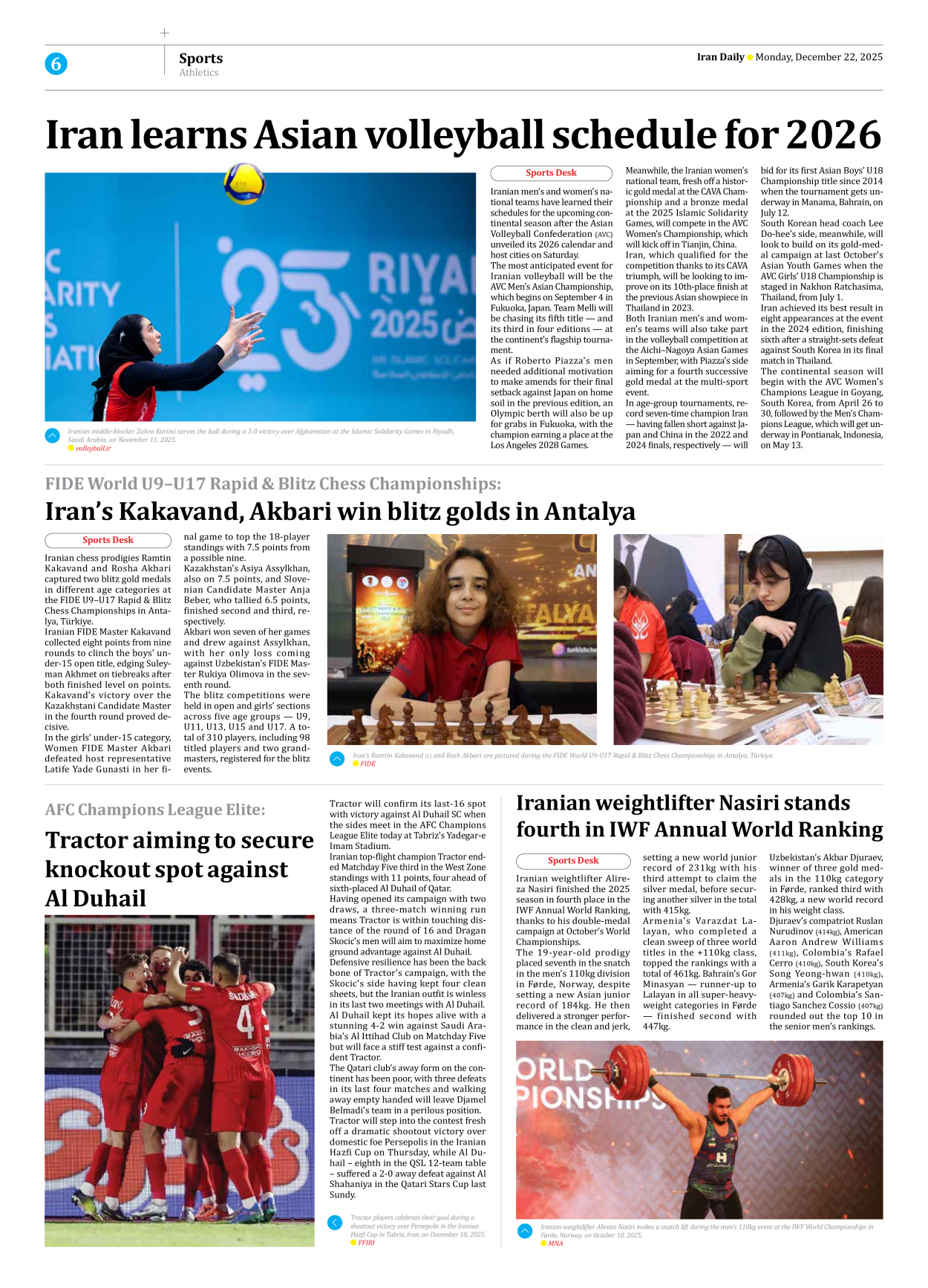 Iran Daily - Number Eight Thousand Nine - 22 December 2025 - Page 6