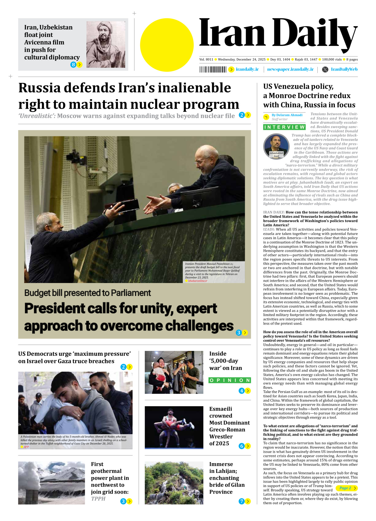 Iran Daily - Number Eight Thousand Eleven - 24 December 2025