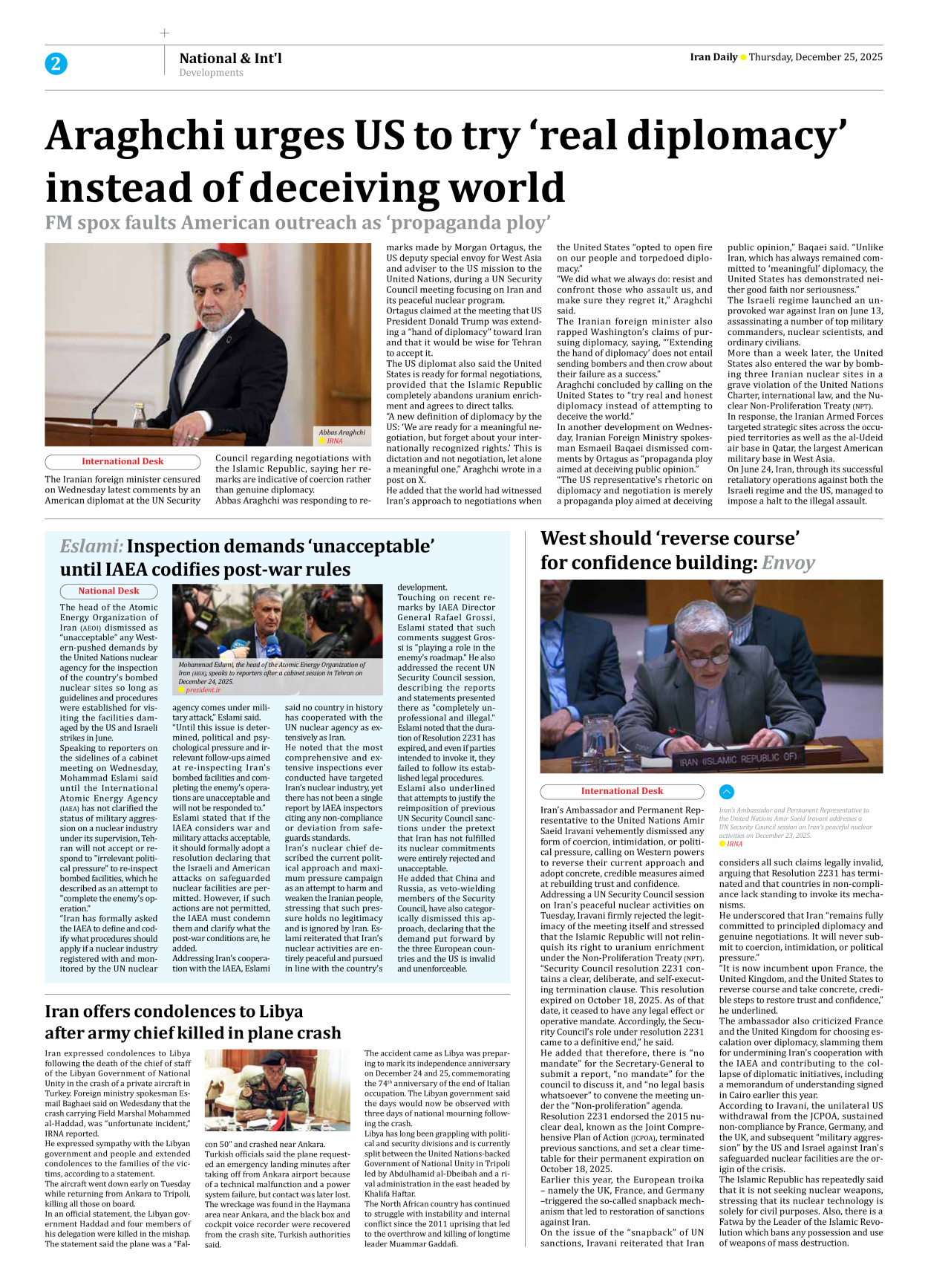 Iran Daily - Number Eight Thousand Twelve - 25 December 2025 - Page 2