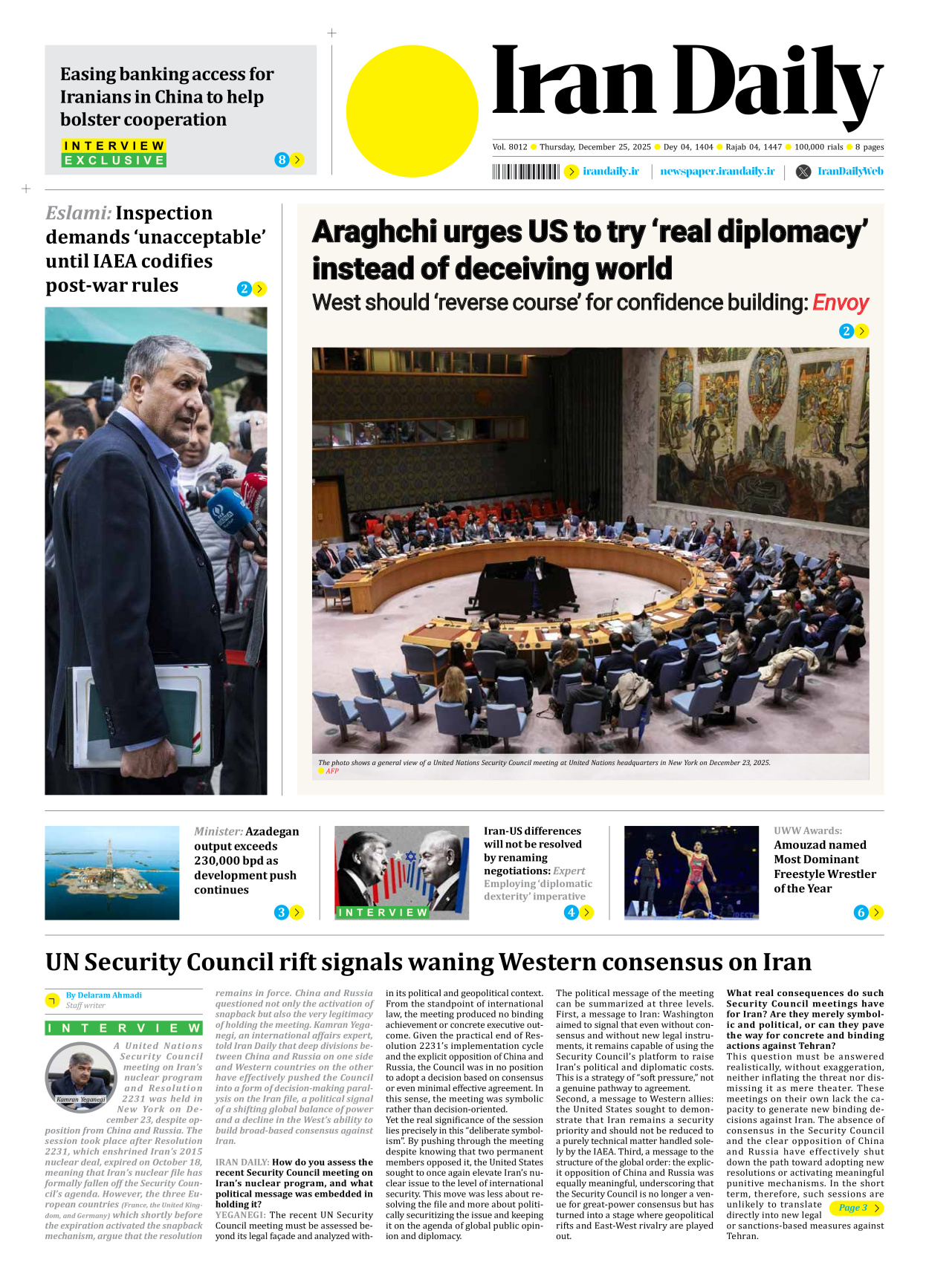 Iran Daily - Number Eight Thousand Twelve - 25 December 2025