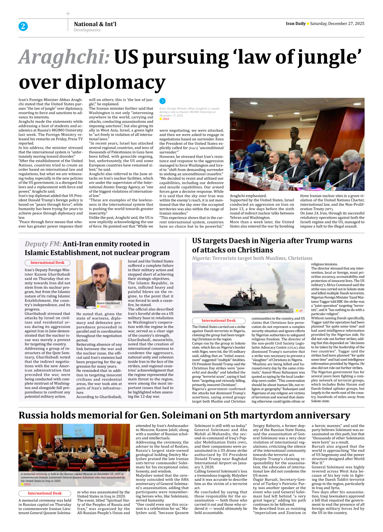 Iran Daily - Number Eight Thousand Thirteen - 27 December 2025 - Page 2