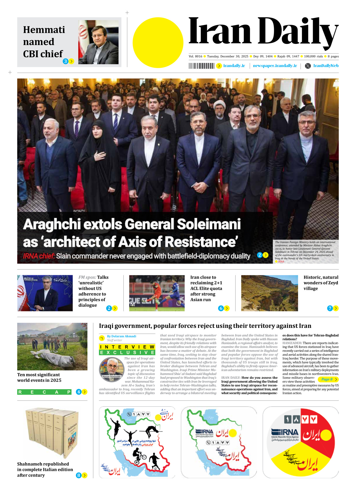 Iran Daily - Number Eight Thousand Sixteen - 30 December 2025
