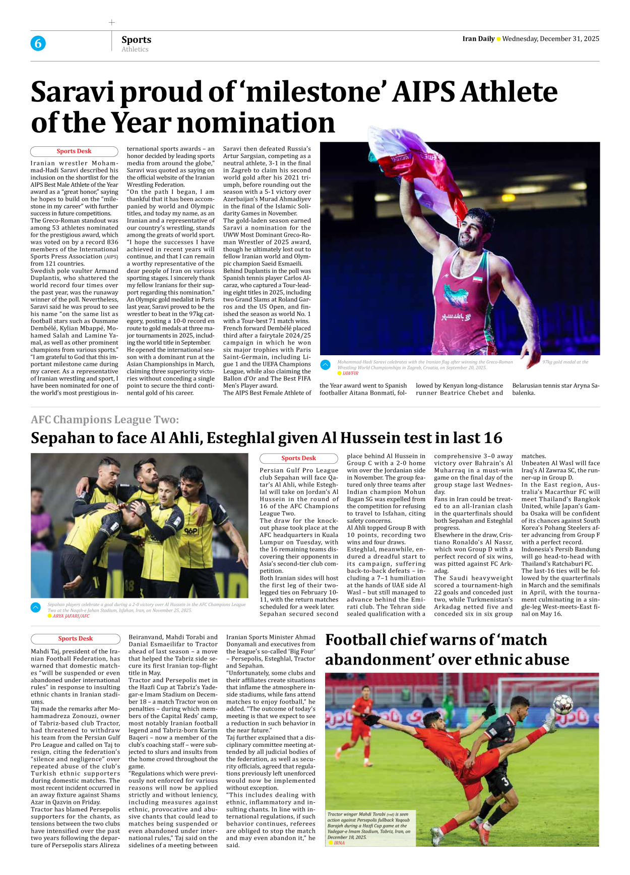 Iran Daily - Number Eight Thousand Seventeen - 31 December 2025 - Page 6