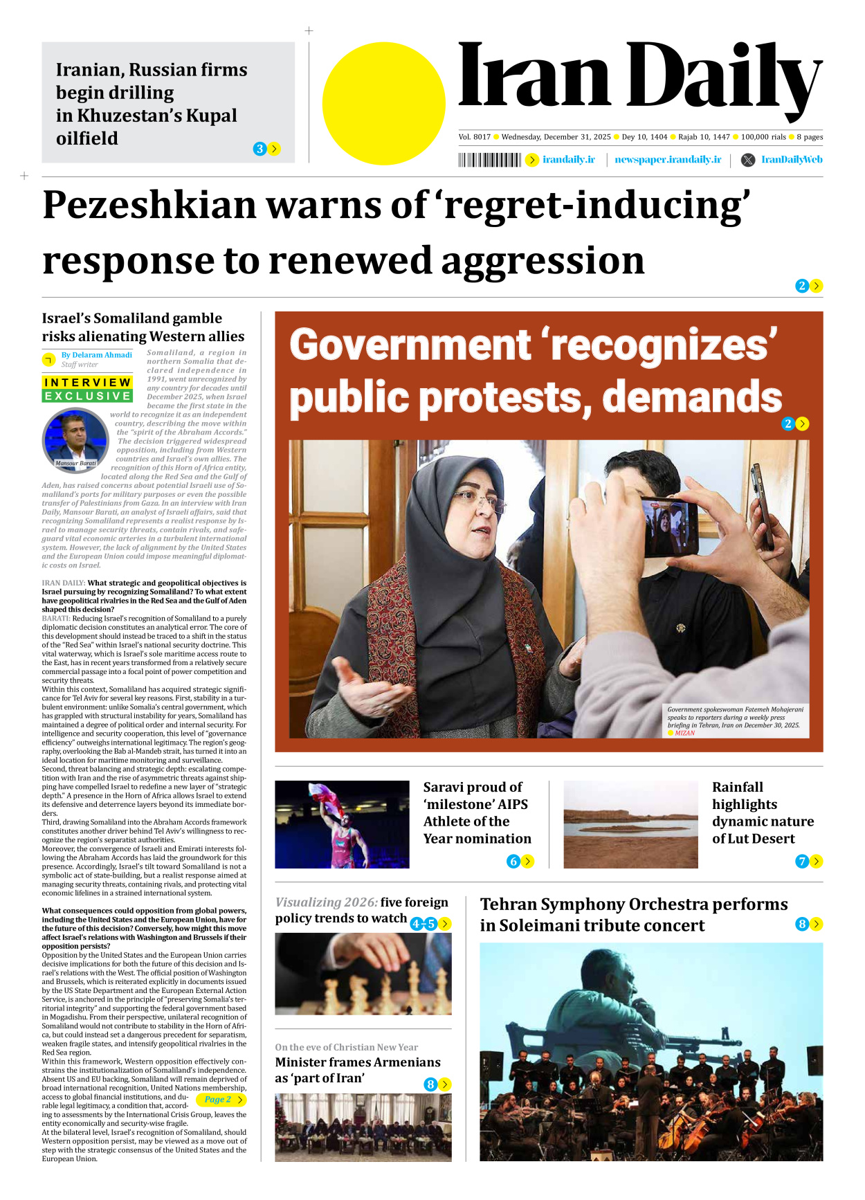 Iran Daily - Number Eight Thousand Seventeen - 31 December 2025