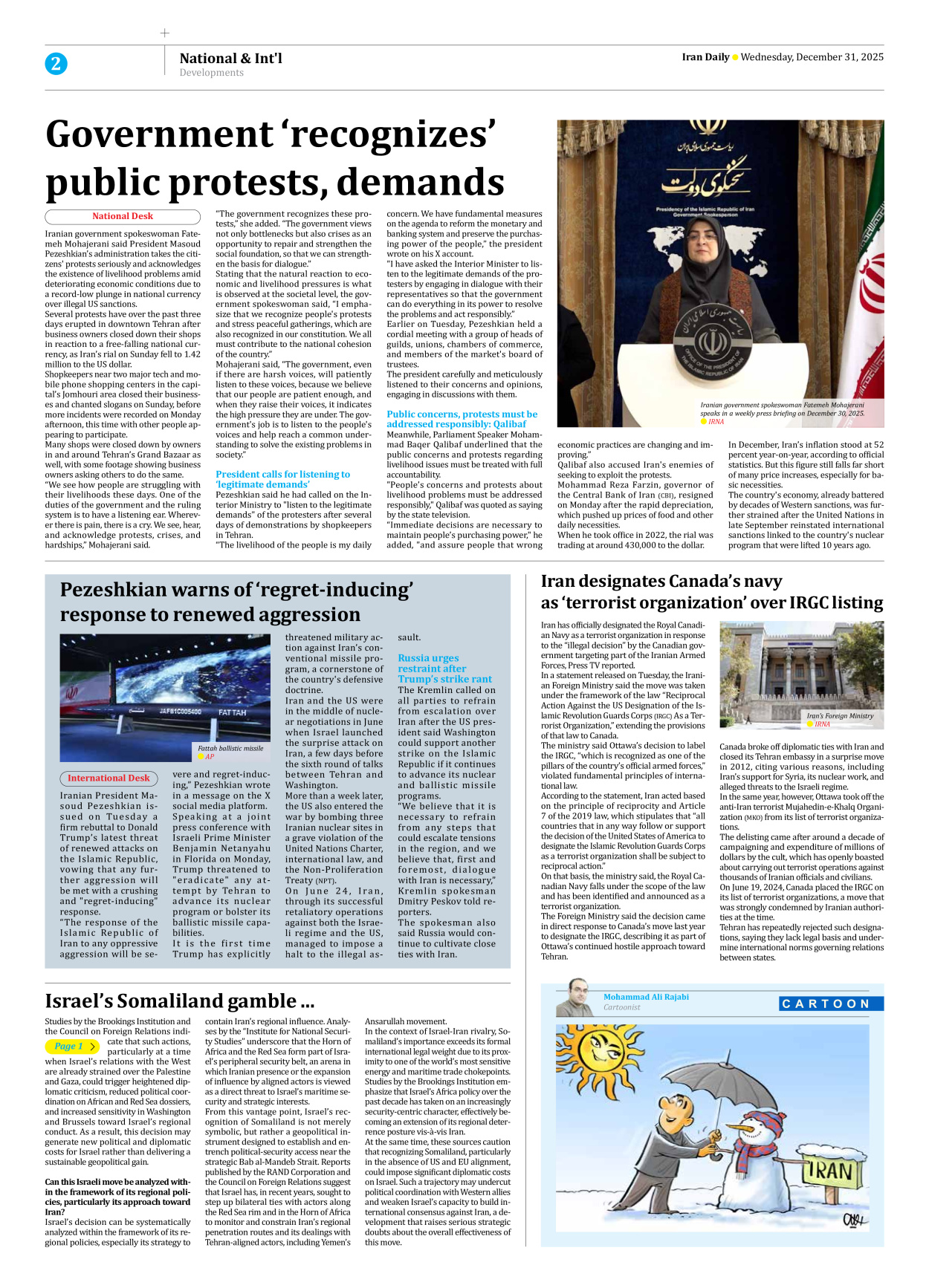 Iran Daily - Number Eight Thousand Seventeen - 31 December 2025 - Page 2