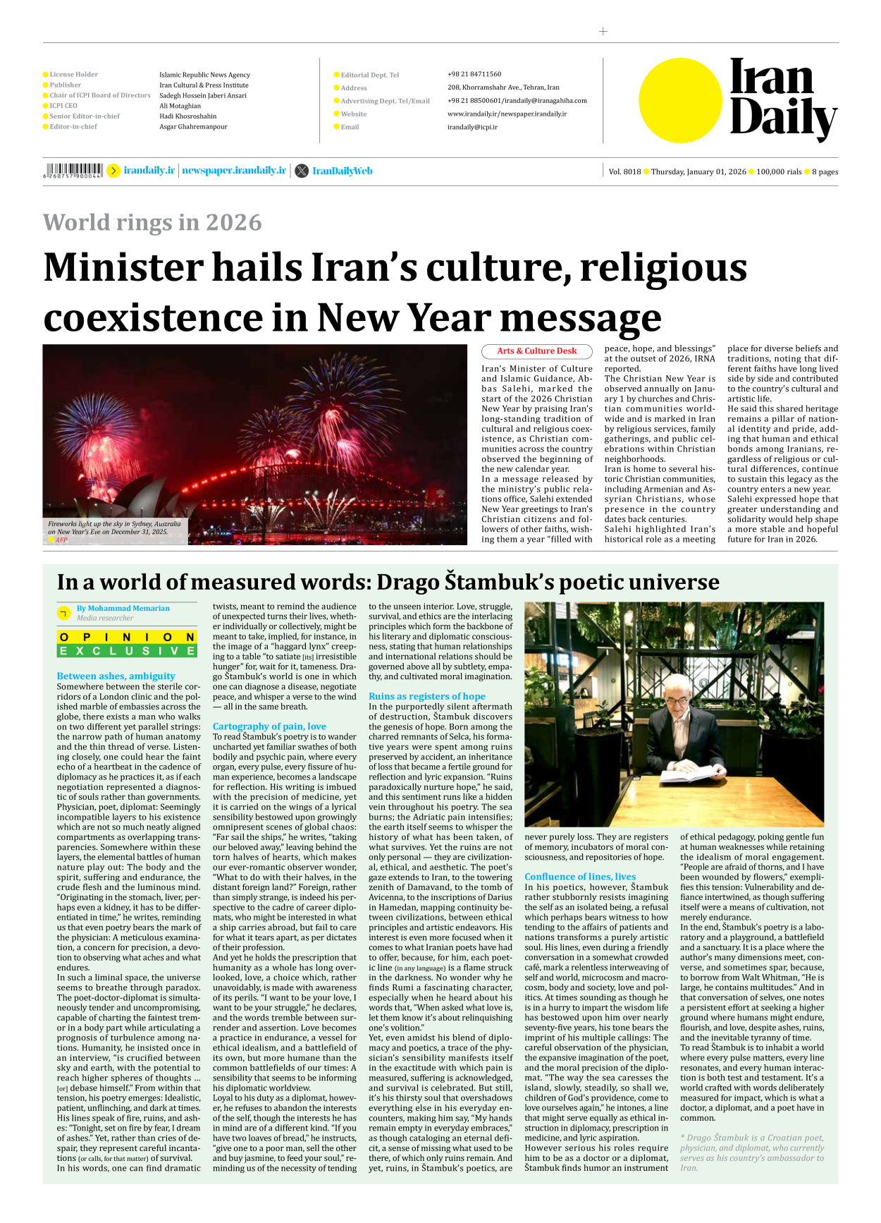 Iran Daily - Number Eight Thousand Eighteen - 01 January 2026 - Page 8
