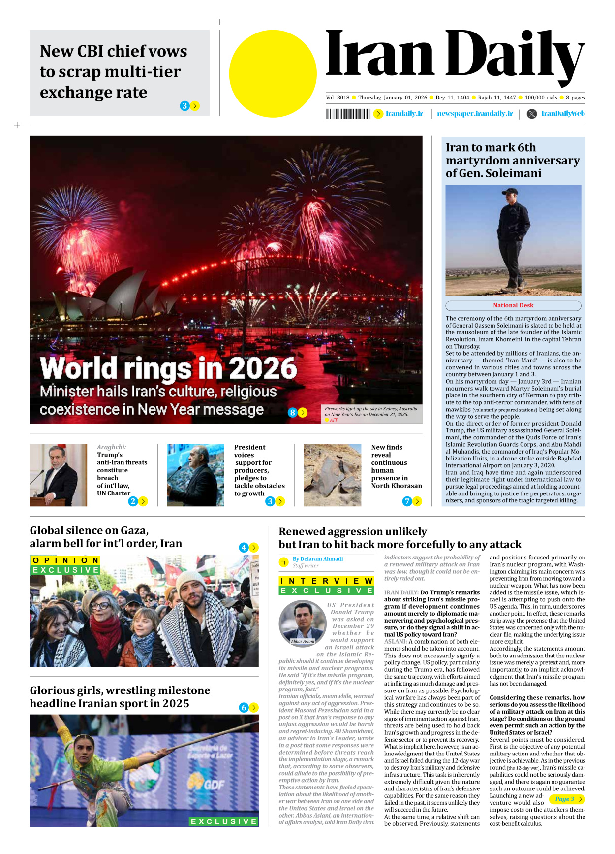 Iran Daily - Number Eight Thousand Eighteen - 01 January 2026