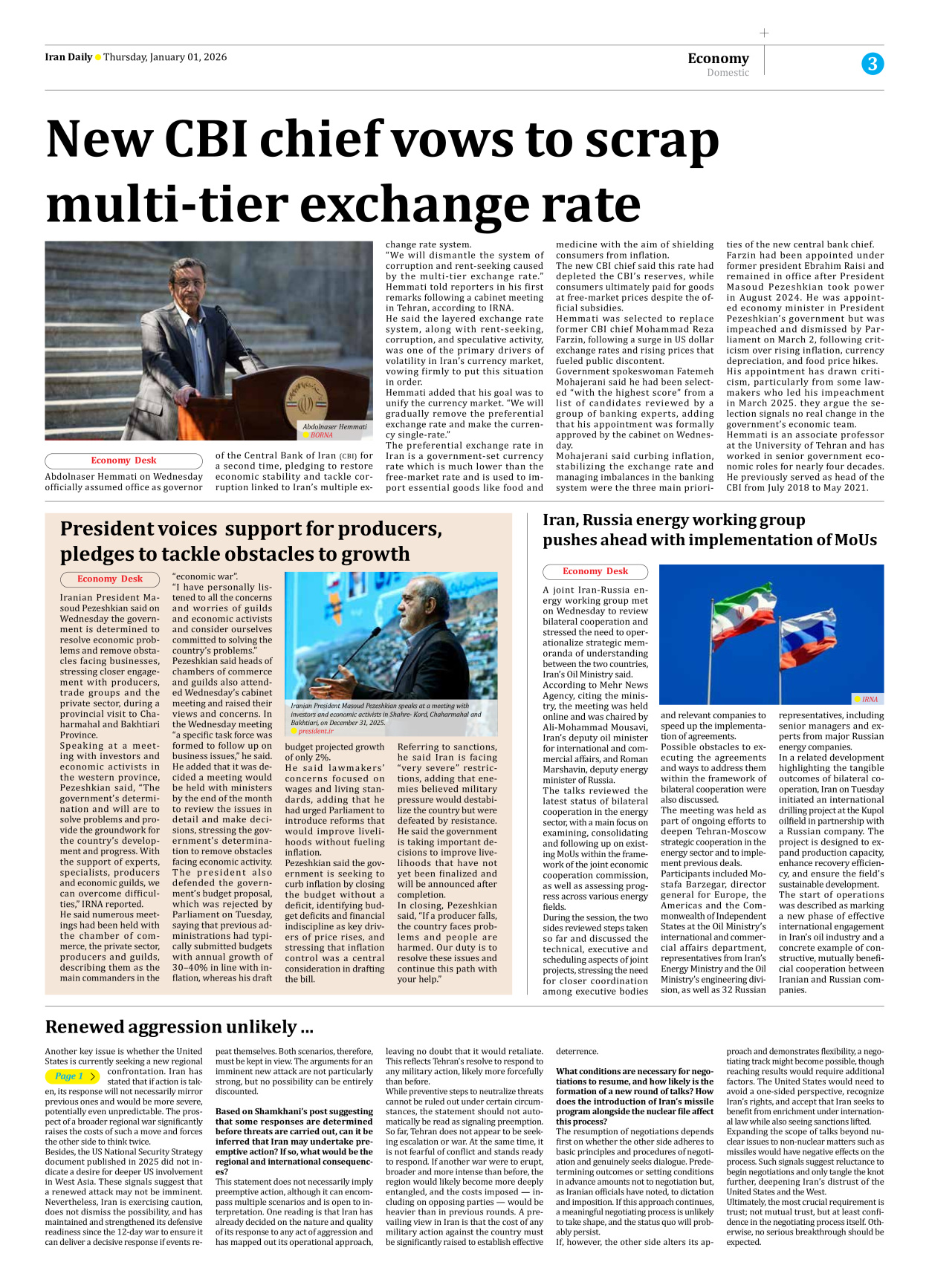Iran Daily - Number Eight Thousand Eighteen - 01 January 2026 - Page 3